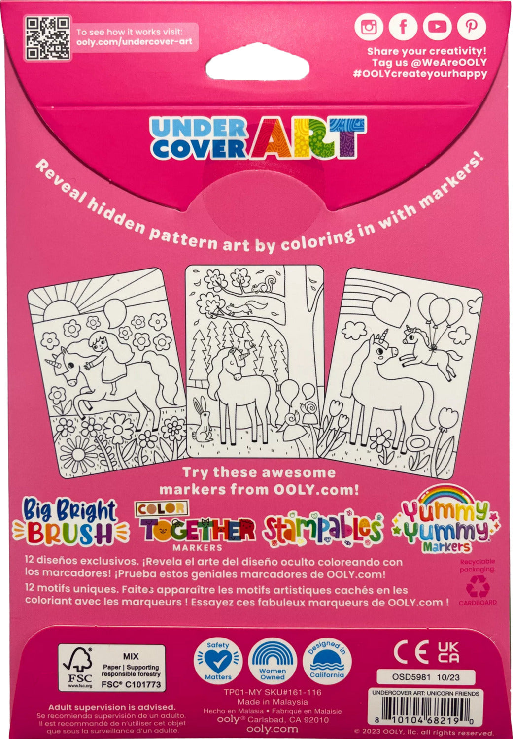 Undercover Art Hidden Pattern Coloring Activity Art Cards - Unicorn Friends