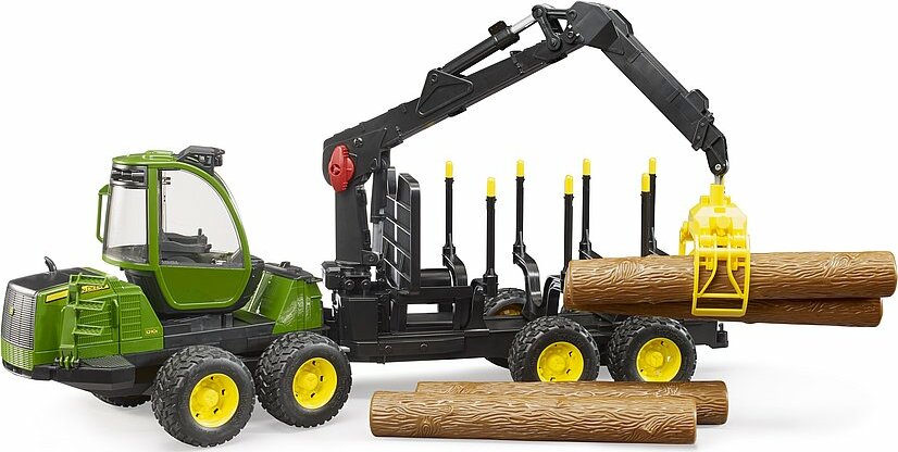Bruder John Deere 1210E Log Hauler, Trailer, 4 trunks and grabber