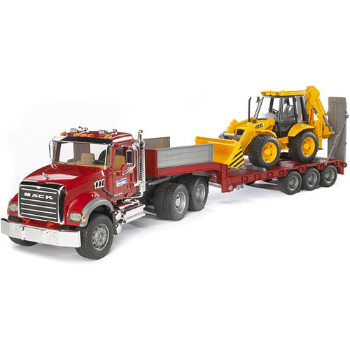 BRUDER Mack Flatbed Truck With Jcb Loader Backhoe