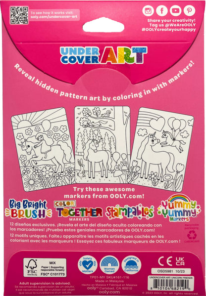 Undercover Art Hidden Pattern Coloring Activity Art Cards - Unicorn Friends